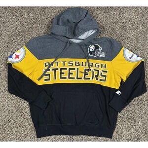 Pittsburgh Steelers NFL Starter Hoodie Spell Out Embroidered Sweatshirt Sz Large